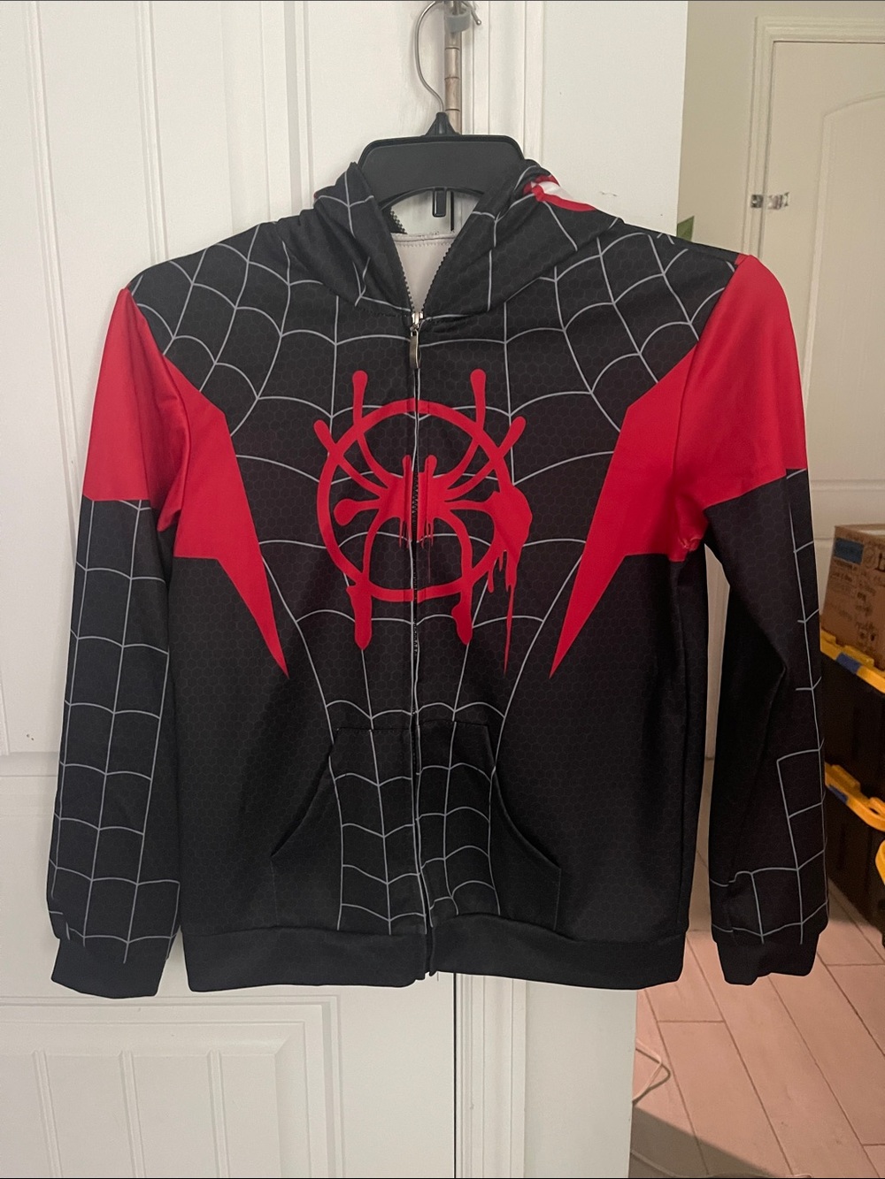 Kids Spider Graphic Zip Hoodie Jacket - Black & Red